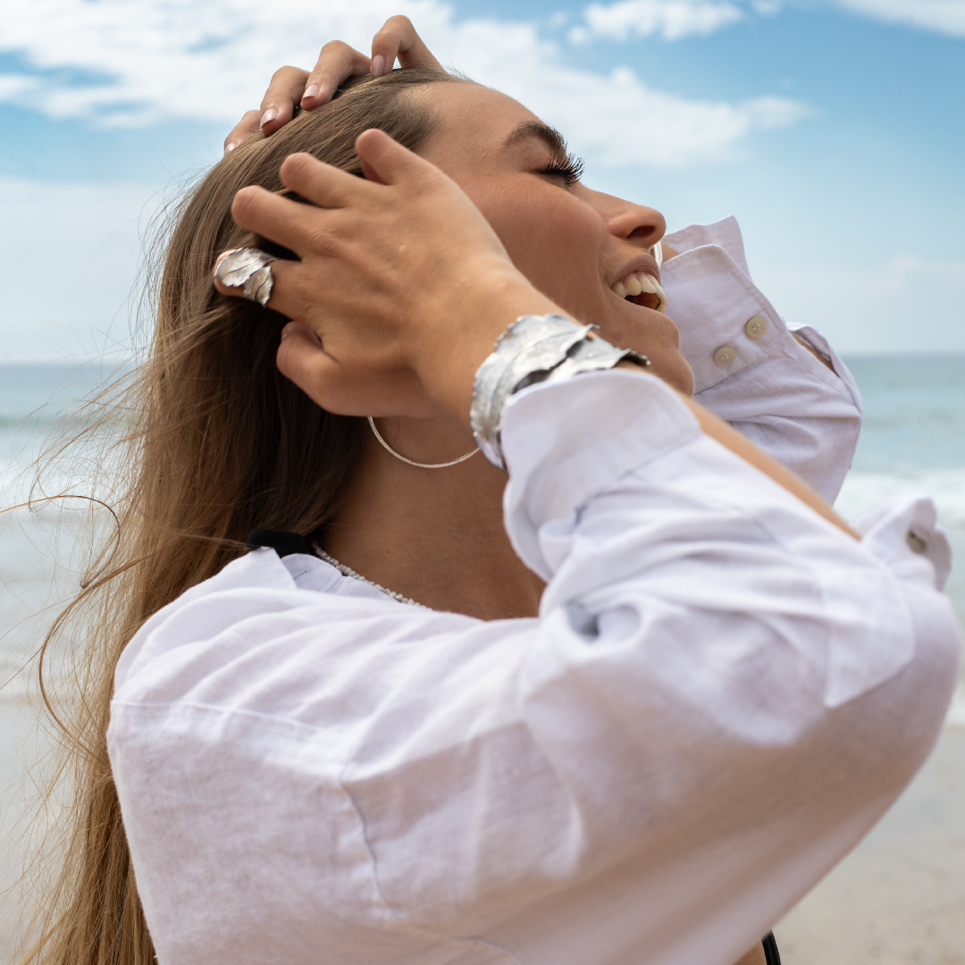 Bracelet rigide feuilles en argent massif 925 platiné | Assara Bijoux