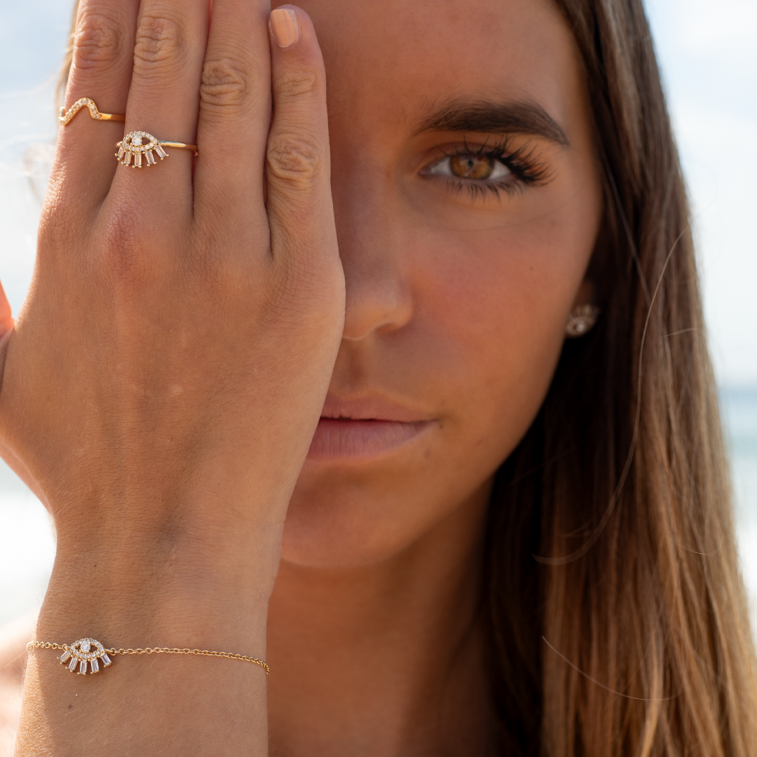 Puces d’Oreilles ŒIL – Plaqué or 18 carats & oxydes | Assara Bijoux