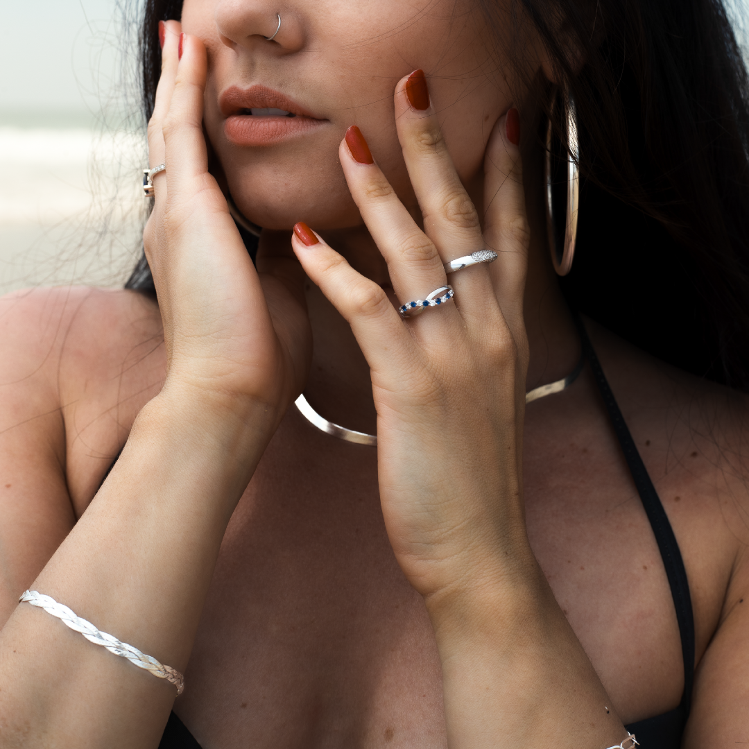 Bague Large Zircones – Argent massif | Assara Bijoux