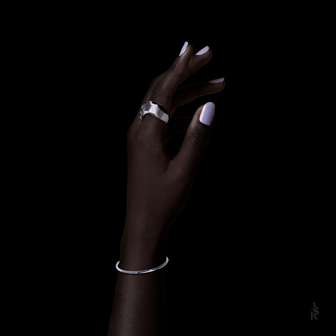 Bague Effet Froissé – Argent massif platiné | Assara Bijoux