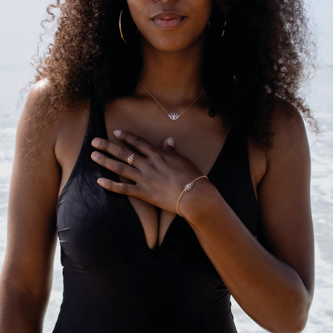 Collier Œil Plaqué Or 18 Carats & Zirconiums | Assara Bijoux