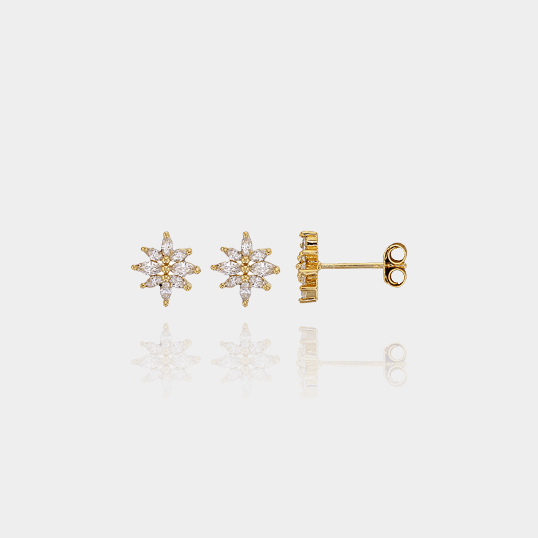 Puces d’Oreilles FLEURS – Plaqué or 18 carats & oxydes | Assara Bijoux