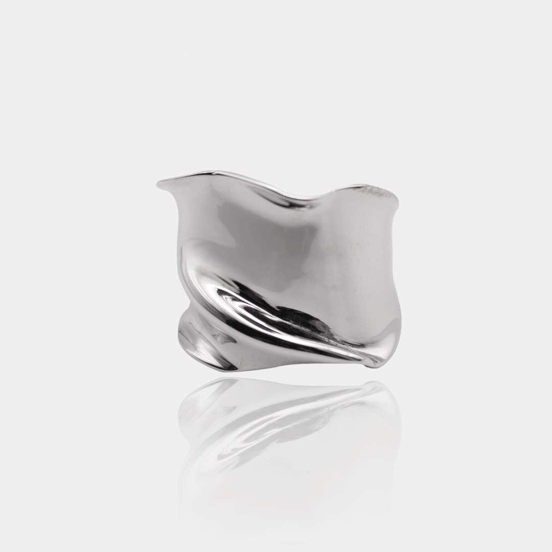 Bague Effet Froissé – Argent massif platiné | Assara Bijoux