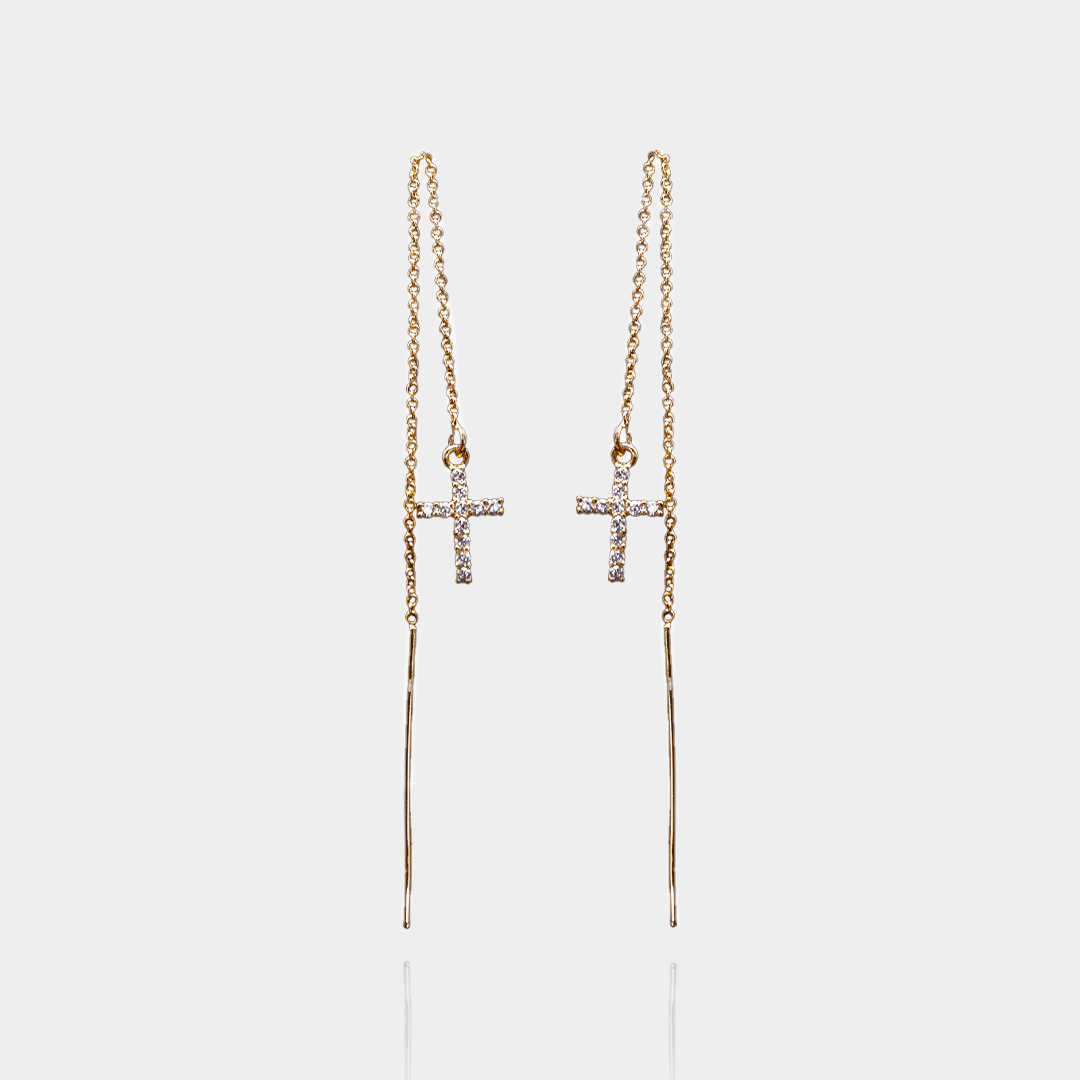 Fils d’Oreilles CROIX – Plaqué or 18 carats | Assara Bijoux