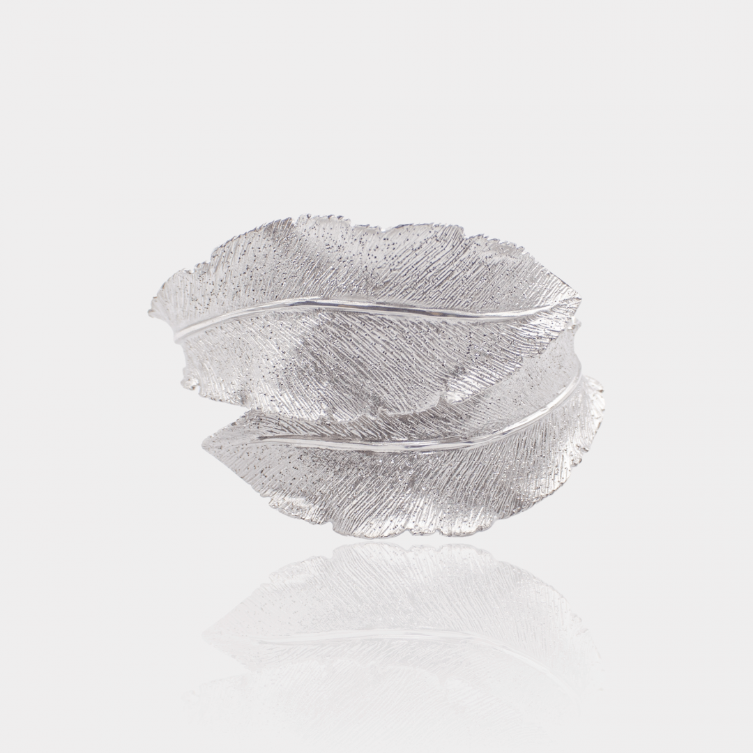 Bracelet rigide feuilles en argent massif 925 platiné | Assara Bijoux