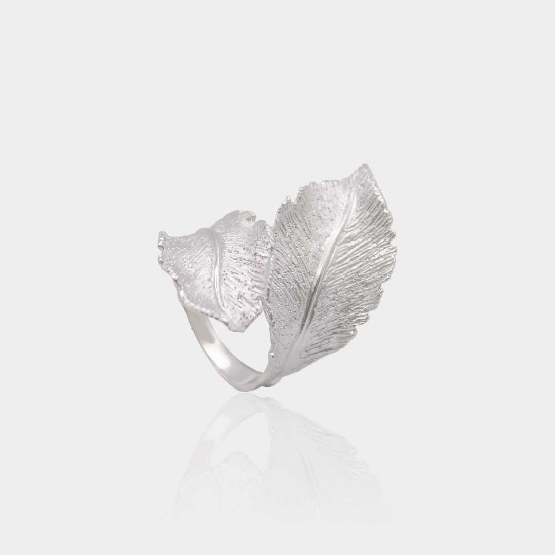 Bague Double Feuilles – Argent massif platiné | Assara Bijoux