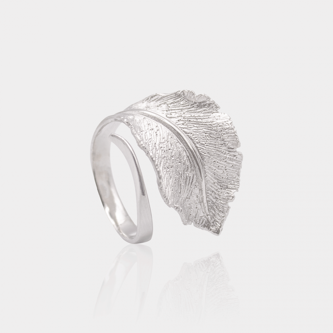 Bague Feuille – Argent massif platiné | Assara Bijoux
