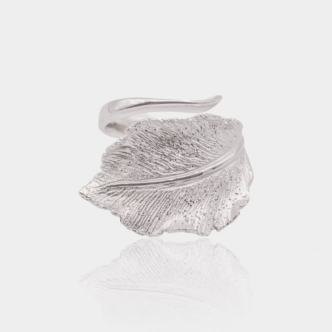 Bague Feuille – Argent massif platiné | Assara Bijoux