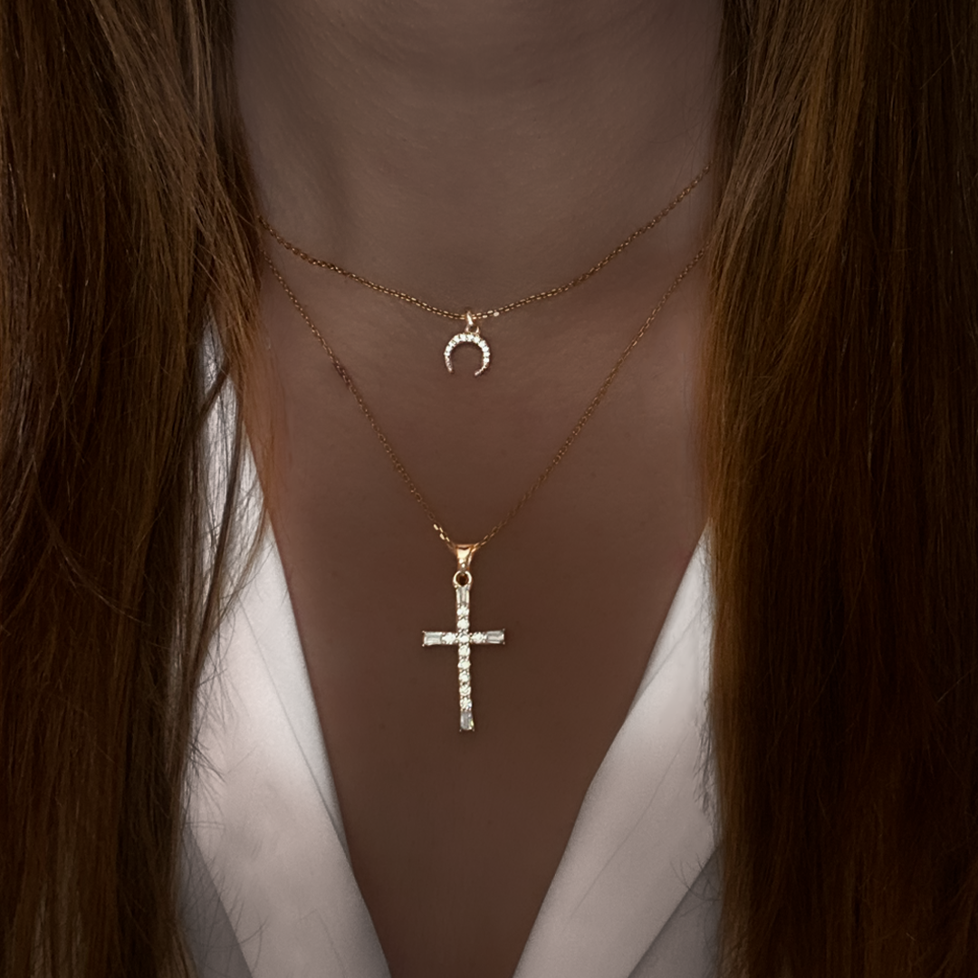 Collier Croix Plaqué Or 18 Carats & Zirconiums | Assara Bijoux