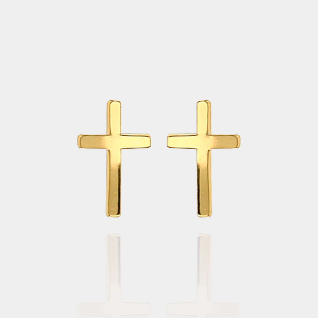 Puces d’Oreilles Croix Lisses – Plaqué or 18 carats | Assara Bijoux