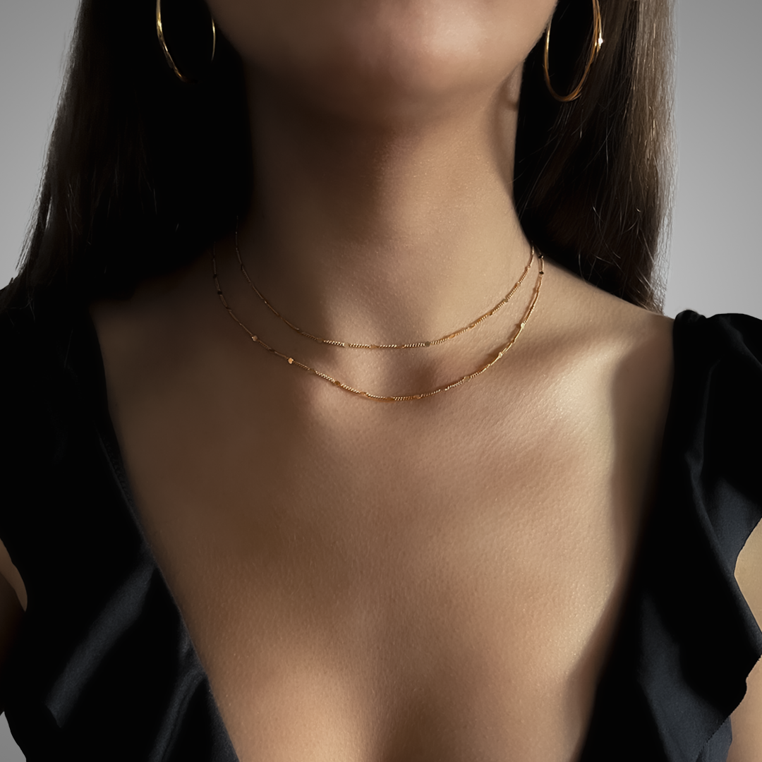 Collier Flavie Sautoir & Chaîne de Taille Plaqué Or | Assara Bijoux