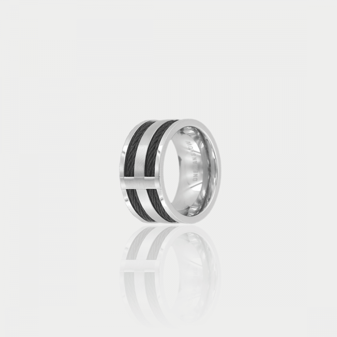 Bague Large Noir Homme en Acier | Assara Bijoux
