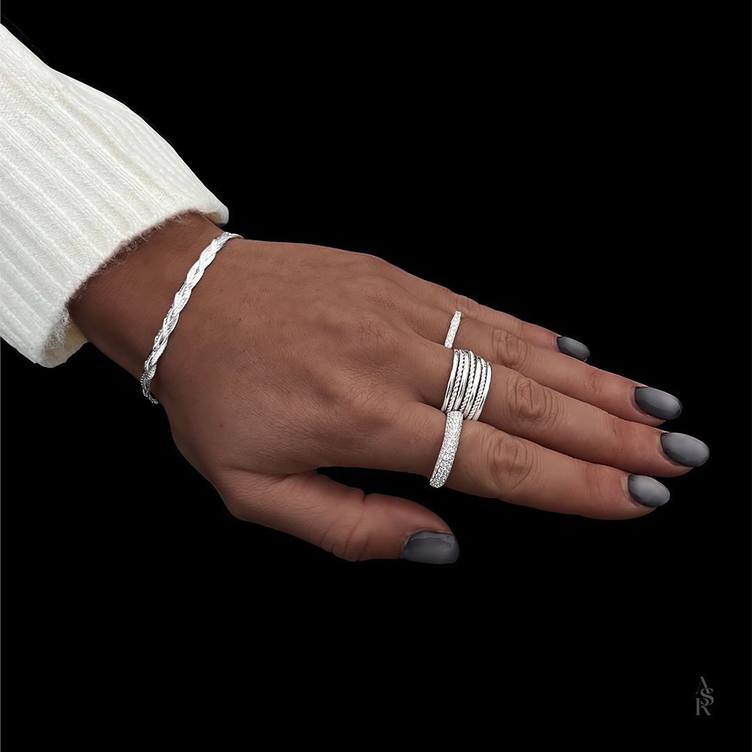 Bague Large Zircones – Argent massif | Assara Bijoux