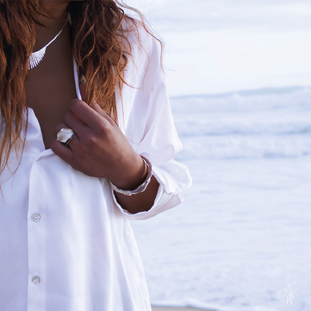 Bague Feuille – Argent massif platiné | Assara Bijoux